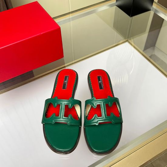 Hermes Genuine Cowhide Comfortable Flat Slide Sandals