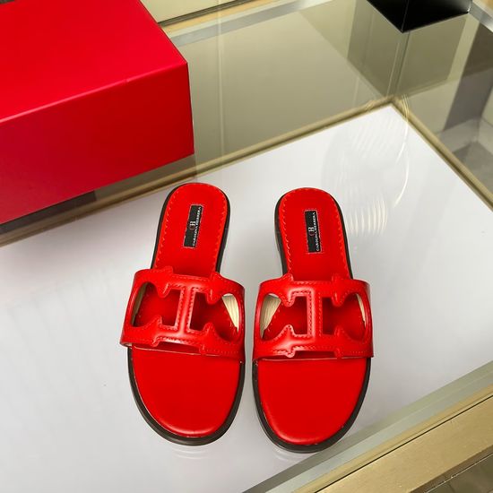 Hermes Genuine Cowhide Comfortable Flat Slide Sandals