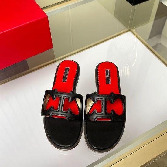 Hermes Genuine Cowhide Comfortable Flat Slide Sandals
