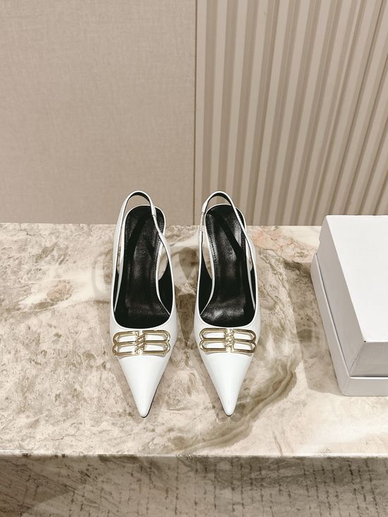 Balenciaga Pointed Toe Patent Leather Rhinestone Buckle Flats