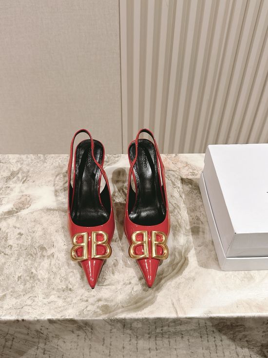 Balenciaga Pointed Toe Patent Leather Rhinestone Buckle Flats