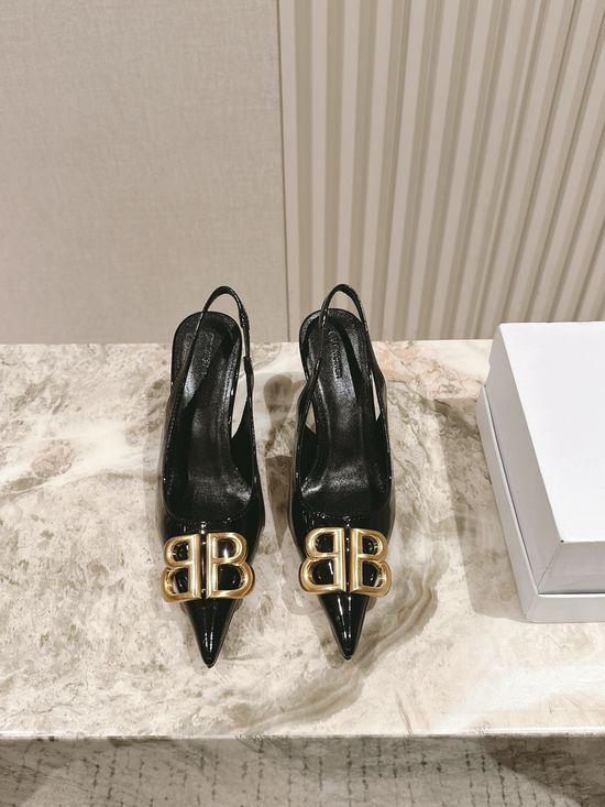 Balenciaga Pointed Toe Patent Leather Rhinestone Buckle Flats