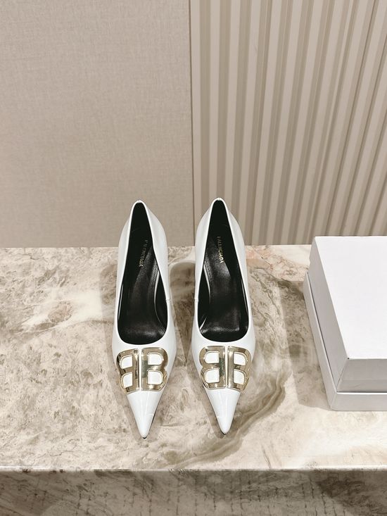 Balenciaga Pointed Toe Patent Leather Rhinestone Buckle Flats
