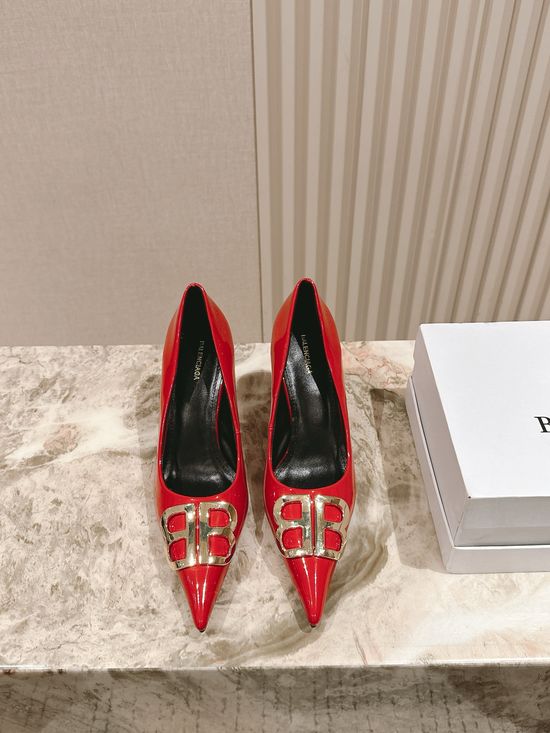 Balenciaga Pointed Toe Patent Leather Rhinestone Buckle Flats