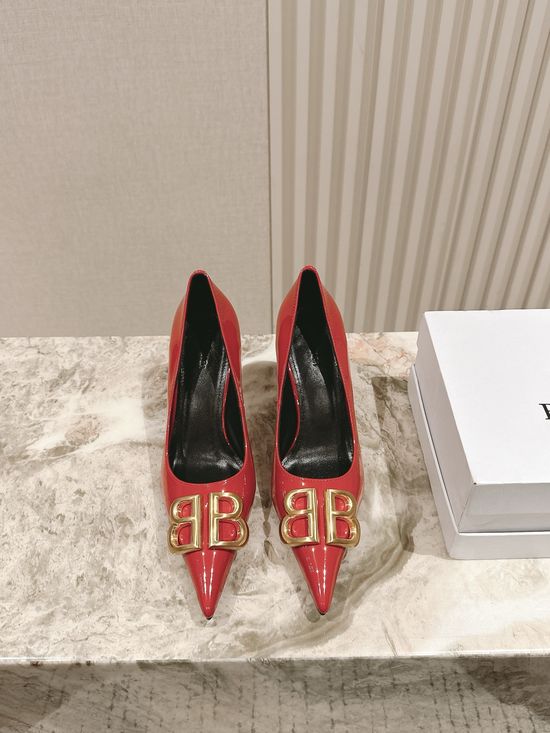 Balenciaga Pointed Toe Patent Leather Rhinestone Buckle Flats