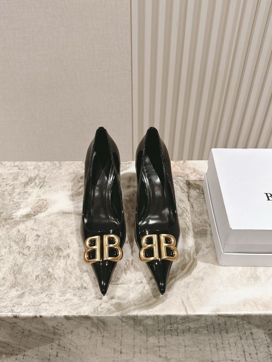 Balenciaga Pointed Toe Patent Leather Rhinestone Buckle Flats