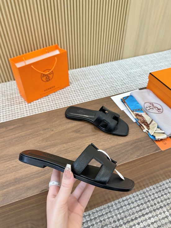 Hermes Premium Handmade Epsom Leather Slides With Full Grain Insole