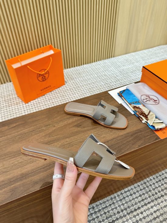 Hermes Premium Handmade Epsom Leather Slides With Full Grain Insole