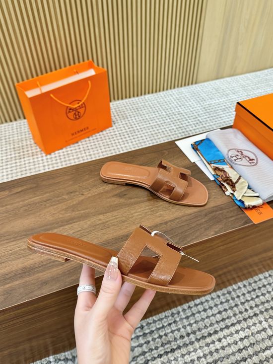 Hermes Premium Handmade Epsom Leather Slides With Full Grain Insole