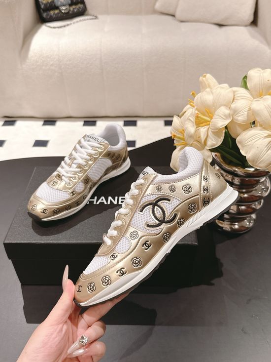 Chanel Embossed Pattern Leather Breathable Casual Sneakers