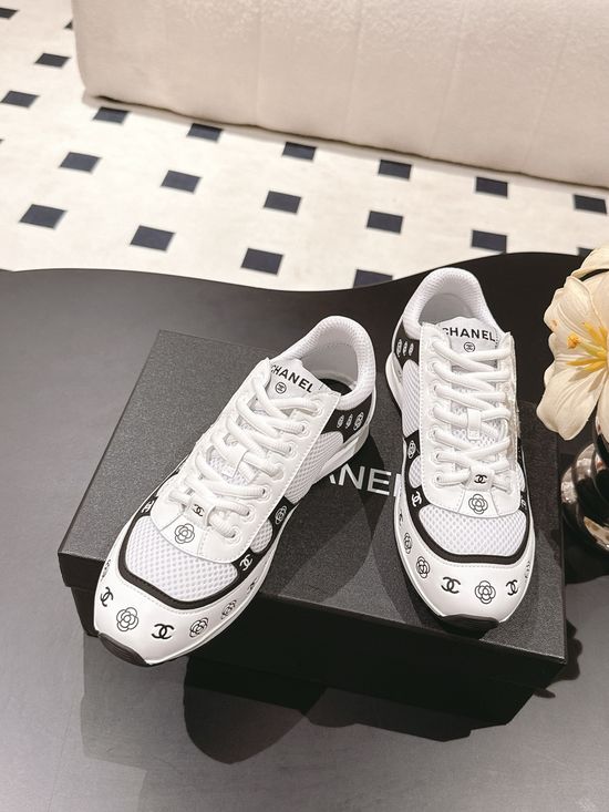 Chanel Embossed Pattern Leather Breathable Casual Sneakers