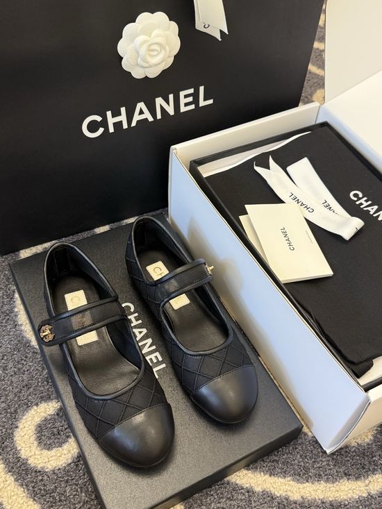 Chanel Mesh Leather Mary Jane Shoes With Leather Outsole