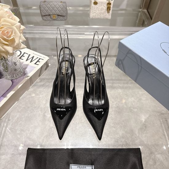 Prada Rhinestone Decor Polished Leather High Heel Sandals