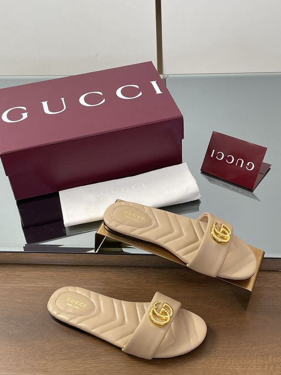 Gucci Diamond Quilted Embroidered Sole Buckle Slide Sandals