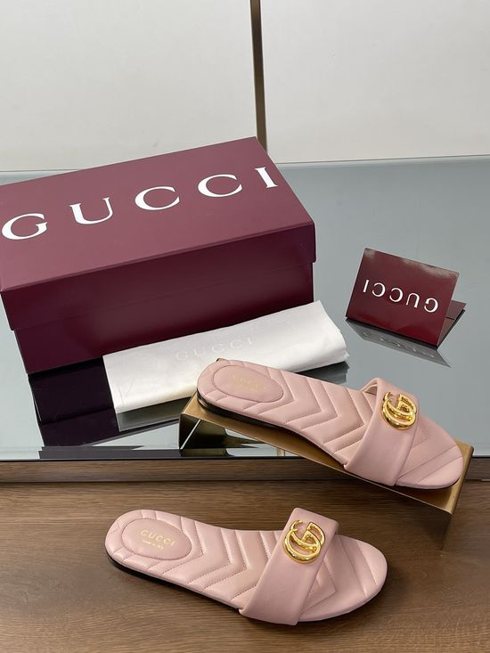 Gucci Diamond Quilted Embroidered Sole Buckle Slide Sandals