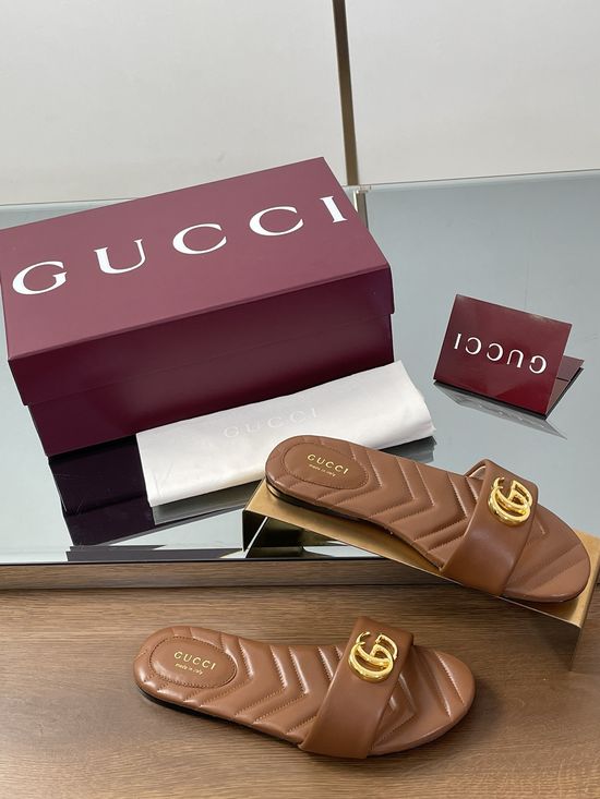 Gucci Diamond Quilted Embroidered Sole Buckle Slide Sandals