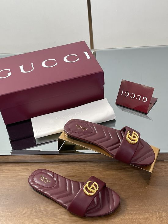 Gucci Diamond Quilted Embroidered Sole Buckle Slide Sandals