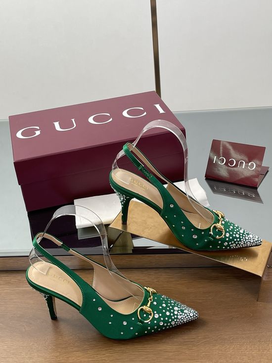 Gucci Rhinestone Pointed Toe Stiletto Pumps Silk Upper