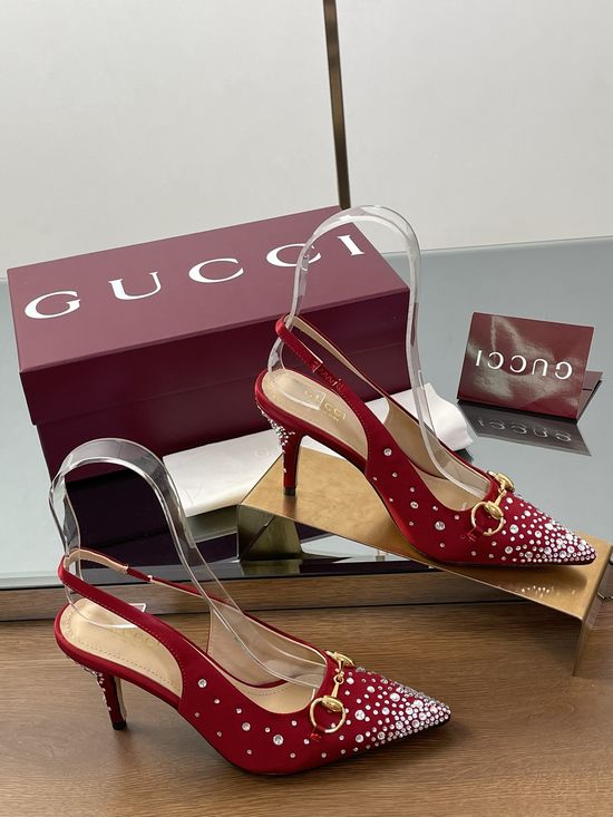 Gucci Rhinestone Pointed Toe Stiletto Pumps Silk Upper