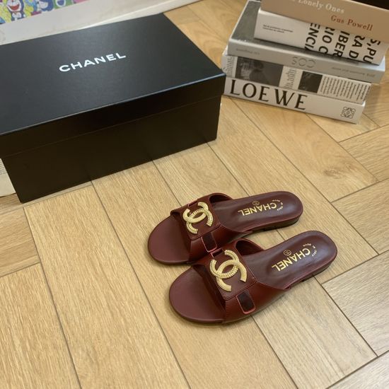 Chanel Rhinestone Logo Slide Sandals Soft Silk Lined