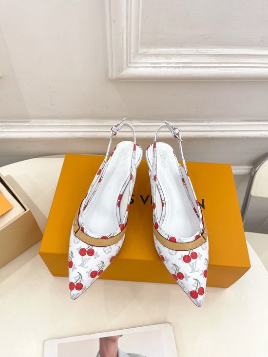 Louis Vuitton Cherry Decor Kitten Heel Slingback Pumps
