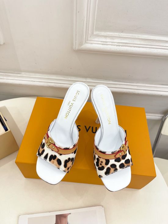 Louis Vuitton Leopard Print Kitten Heel Slide Sandals