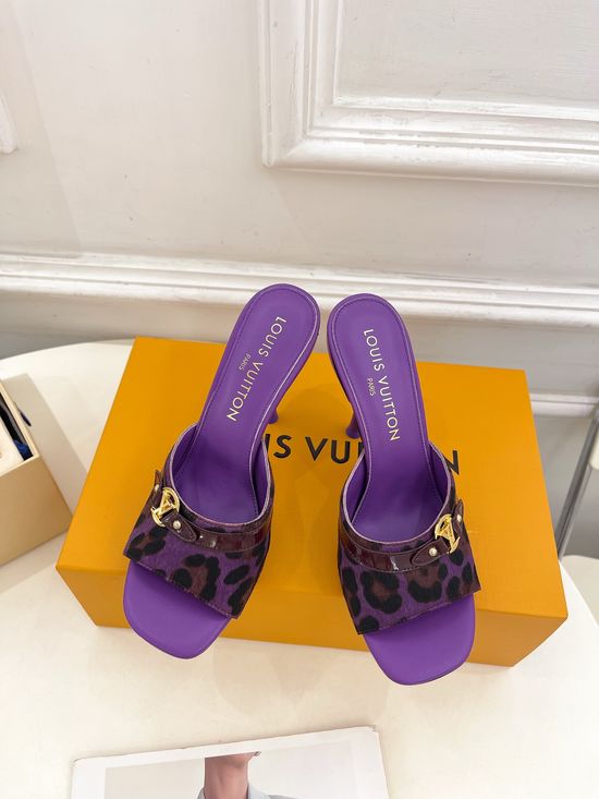 Louis Vuitton Leopard Print Kitten Heel Slide Sandals