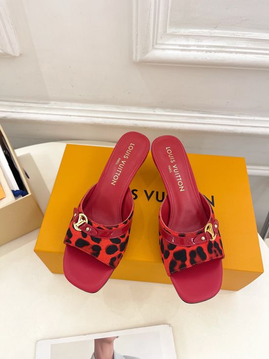 Louis Vuitton Leopard Print Kitten Heel Slide Sandals