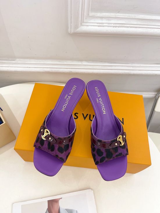 Louis Vuitton Leopard Print Kitten Heel Slide Sandals
