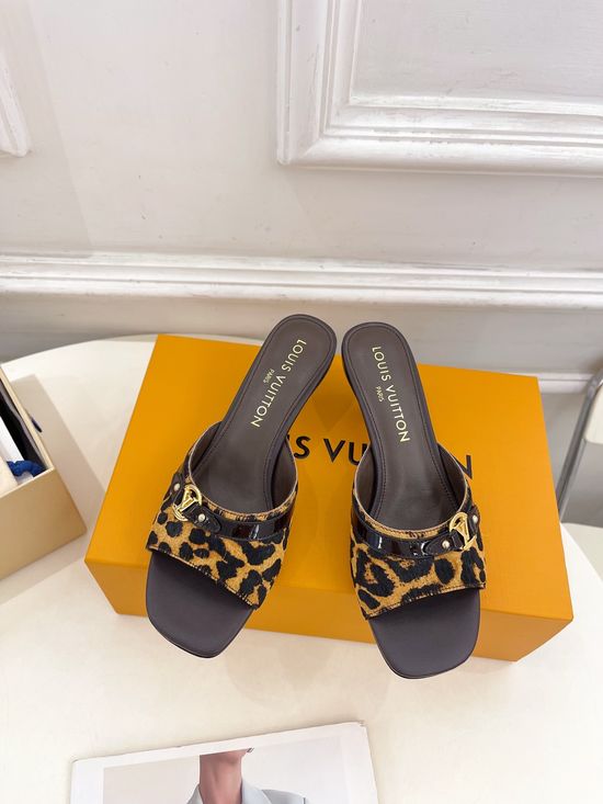 Louis Vuitton Leopard Print Kitten Heel Slide Sandals