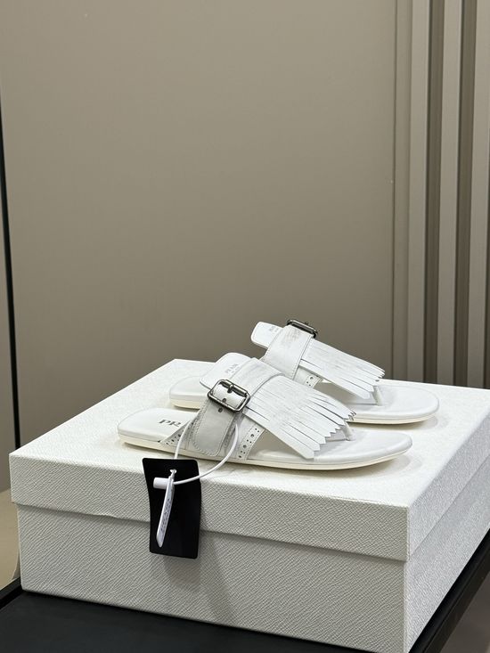 Prada Leather Fringe Flip Flop Sandals For Daily Wear