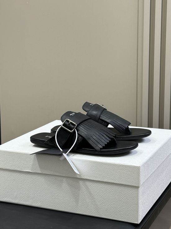 Prada Leather Fringe Flip Flop Sandals For Daily Wear