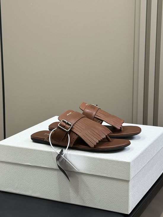 Prada Leather Fringe Flip Flop Sandals For Daily Wear