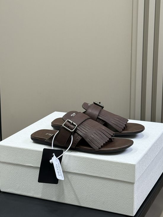 Prada Leather Fringe Flip Flop Sandals For Daily Wear