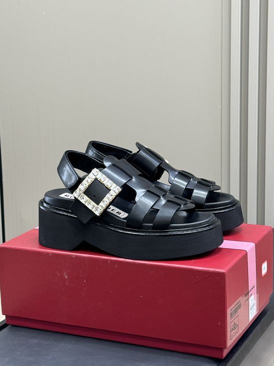 Roger Viver Rhinestone Buckle Leather Platform Sandals