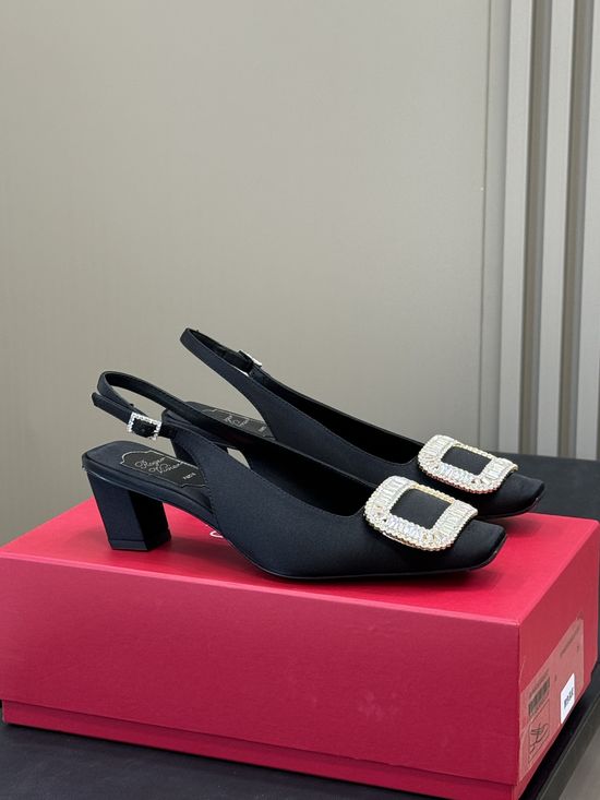 Roger Viver Rhinestone Buckle Thick Heel Back Strap Sandals