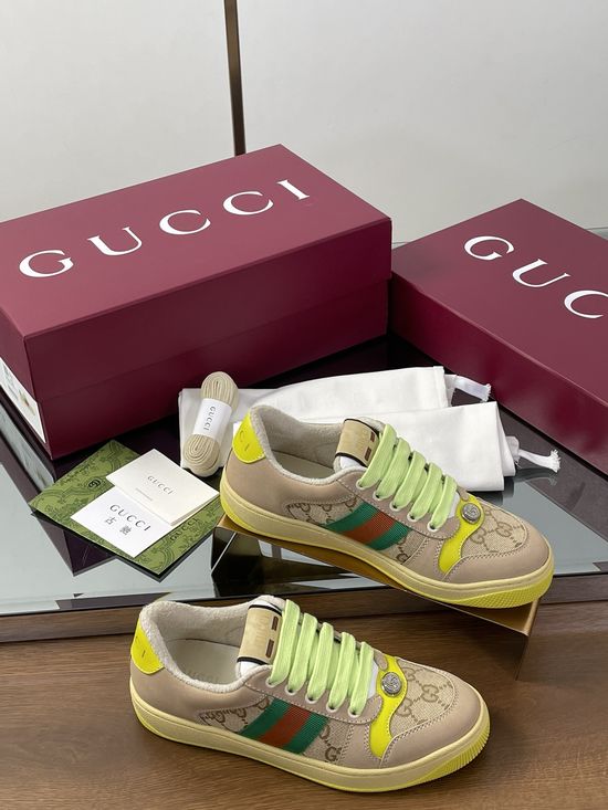Gucci Vintage Distressed Casual Canvas Embroidered Stripe Comfortable Sneakers