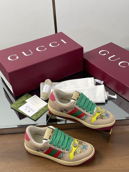 Gucci Vintage Distressed Canvas Stripe Casual Sneakers With Embroidery