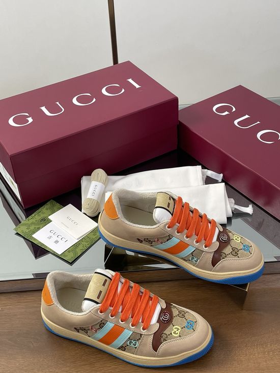 Gucci Classic Retro Distressed Casual Sneakers with Embroidery Details