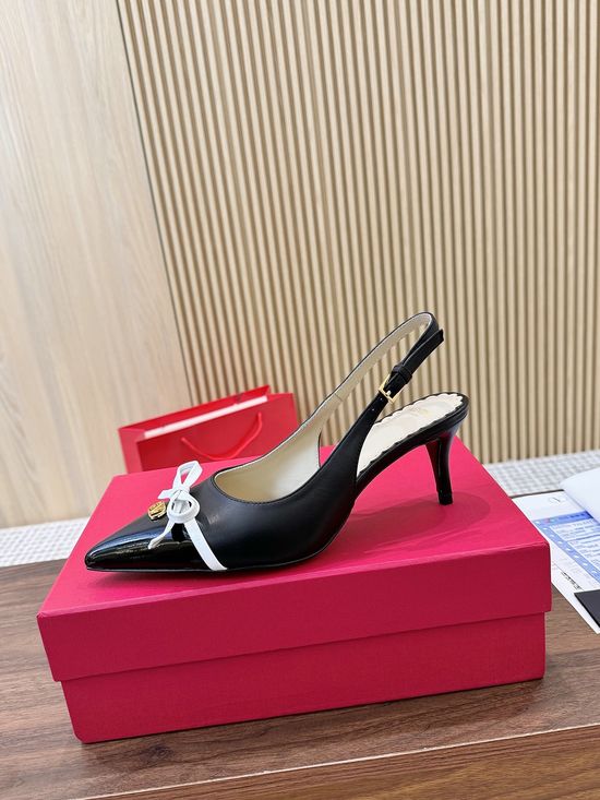 Valentino Elegant Bow Accent Leather Slingback Heel Sandals