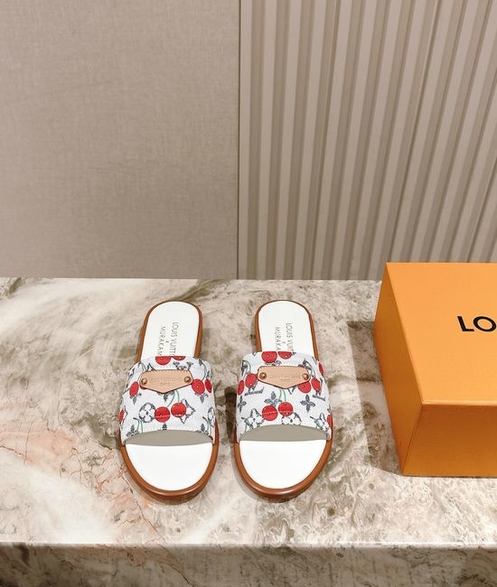 Louis Vuitton LV Printed Leather Flat Slides with Premium Lining