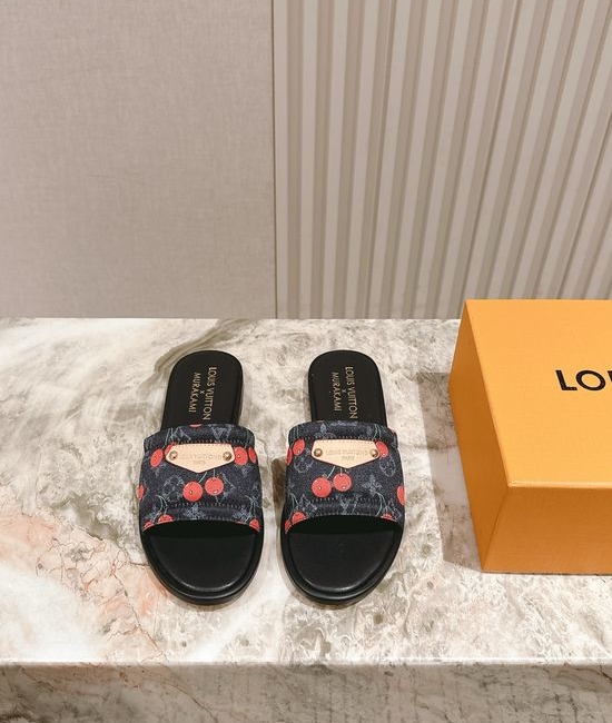 Louis Vuitton LV Printed Leather Flat Slides with Premium Lining
