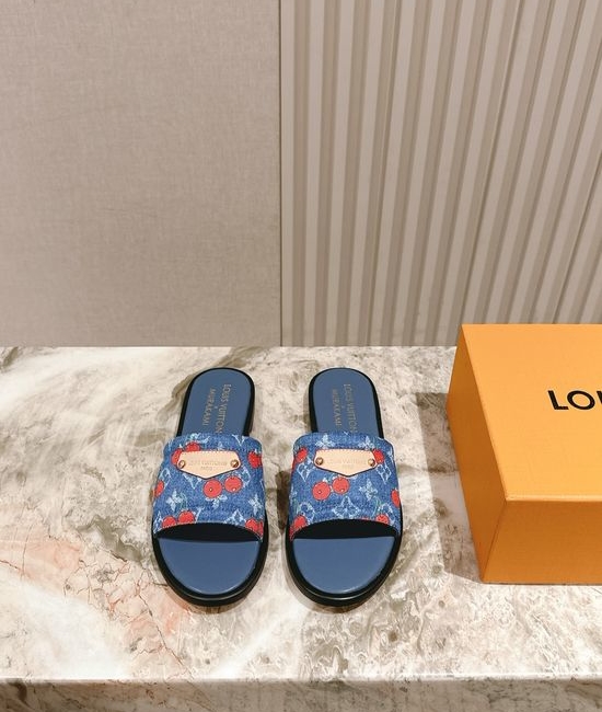 Louis Vuitton LV Printed Leather Flat Slides with Premium Lining