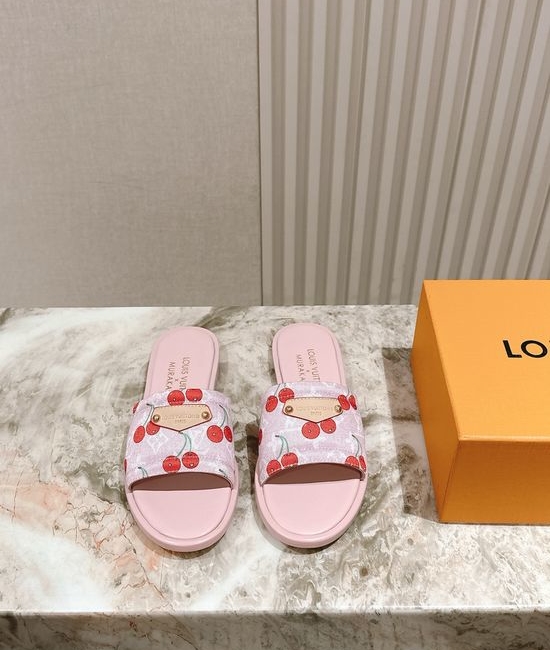 Louis Vuitton LV Printed Leather Flat Slides with Premium Lining