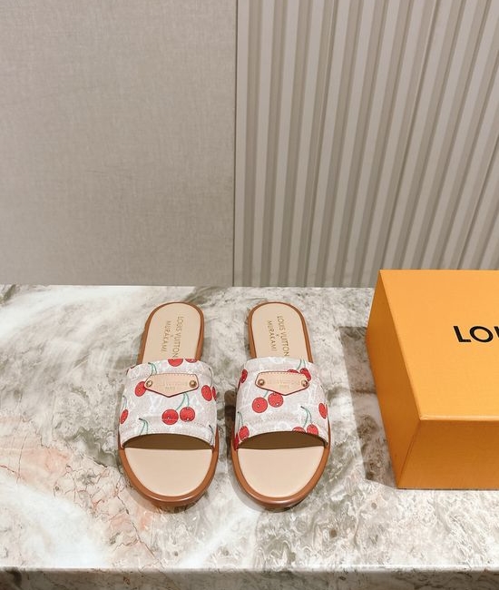 Louis Vuitton LV Printed Leather Flat Slides with Premium Lining