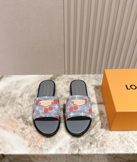 Louis Vuitton LV Printed Leather Flat Slides with Premium Lining