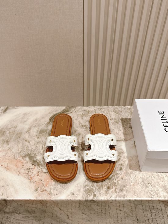 Celine Woven Trim Classic Flat Slide Sandals