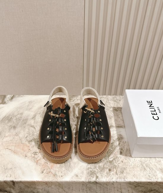 Celine Vintage Style Leather Flat Sandals for Daily Wear