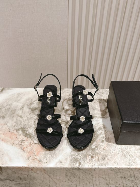 Chanel Faux Pearl Decor Comfortable Leather Sandals