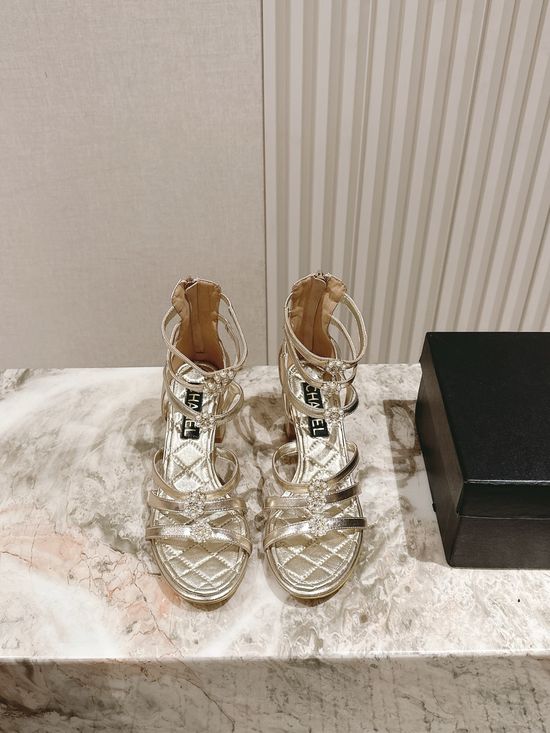 Chanel Faux Pearl Decor Comfortable Leather Sandals